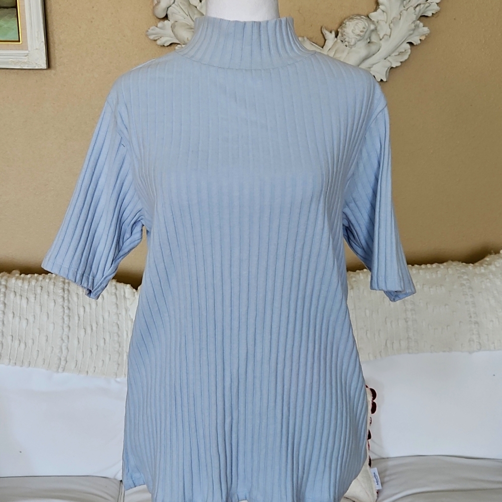Ann Taylor Loft NWOT Baby Blue Short Sleeve Turtle Neck Light Weight Sweater XL